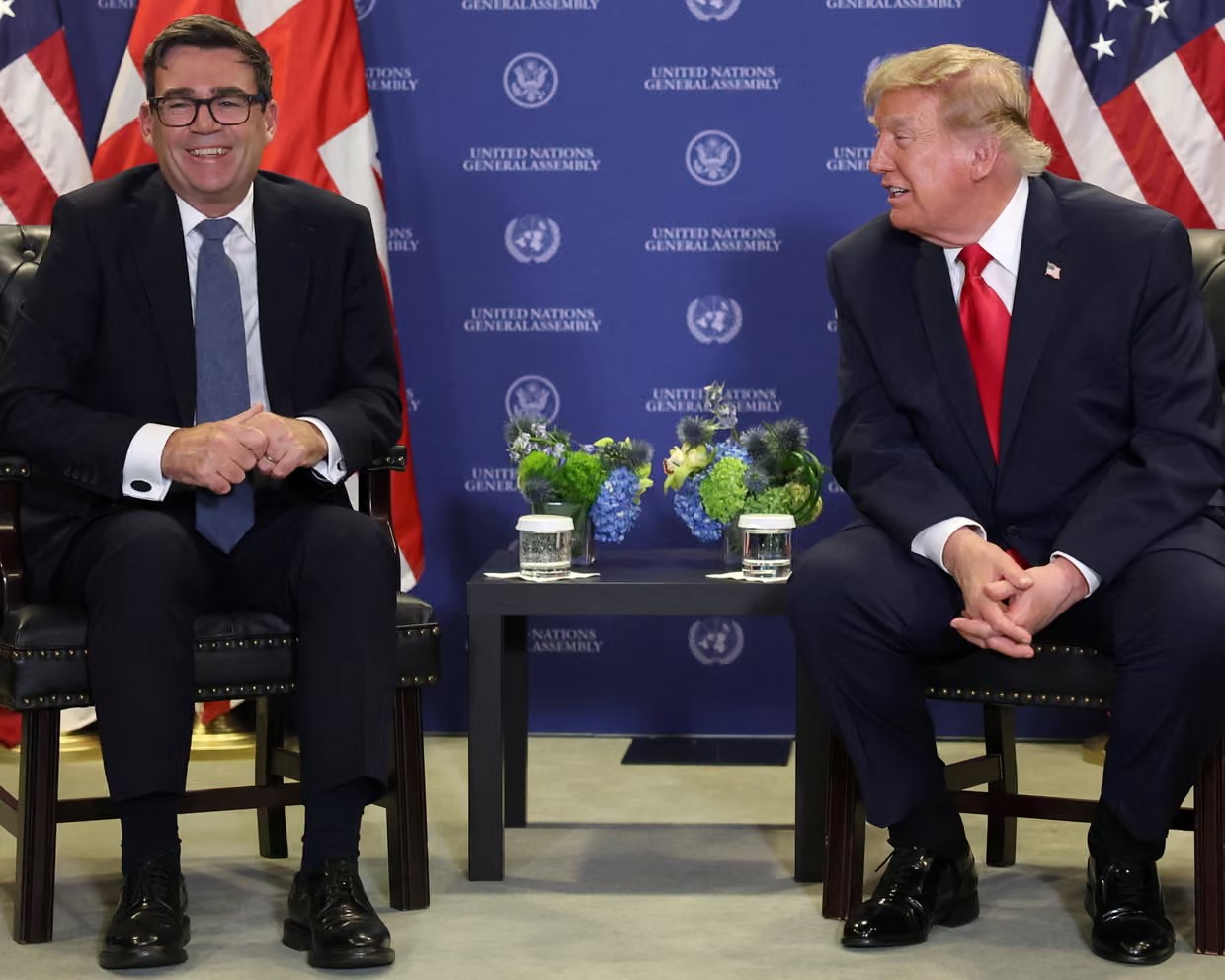 Downing Street pushed back on comments by Donald Trump, who met Andy Burnham on Tuesday, that previous UK government rhetoric had been ‘too tough’ towards Moscow. Photograph: Toby Melville/Pool Reuters/AP