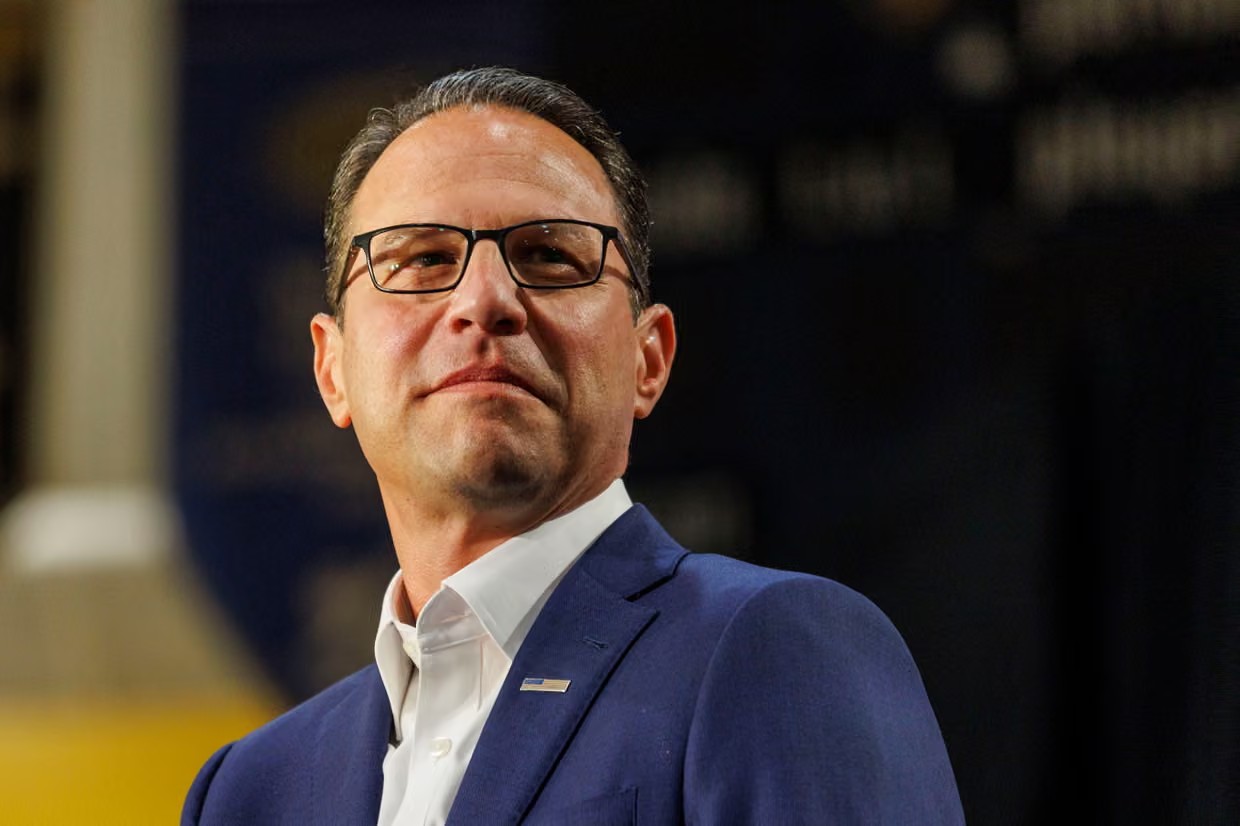 Josh Shapiro during a Kamala Harris for President event at Wissahickon high school in Ambler, Pennsylvania, on 29 July 2024. Photograph: Sarah Yenesel/EPA