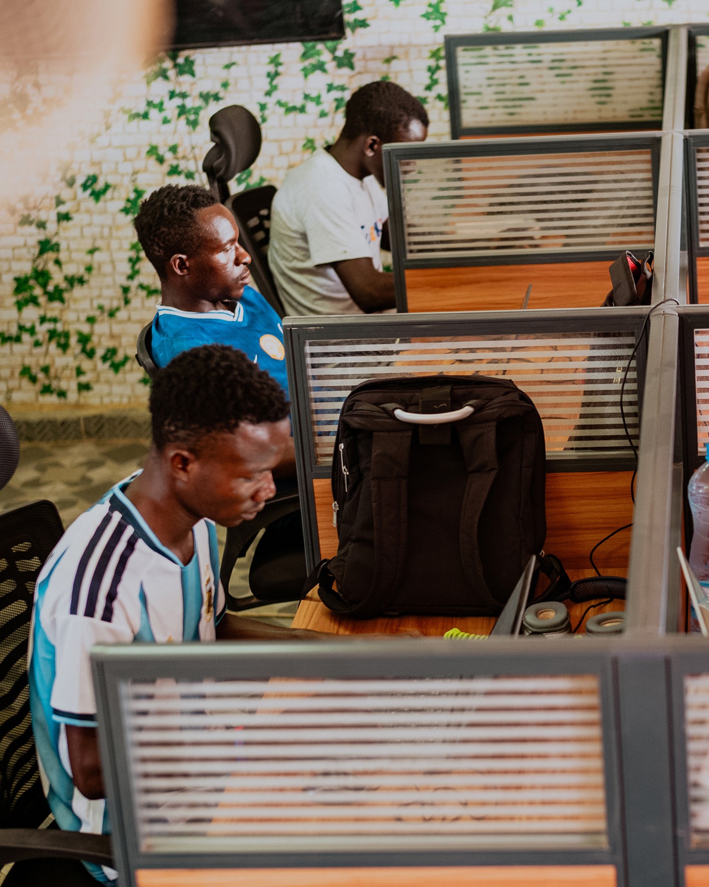 Digital freelancers work at the Generation Aid center at the Kakuma refugee camp in Kenya. Photograph: Thabit Radjabu/The Guardian