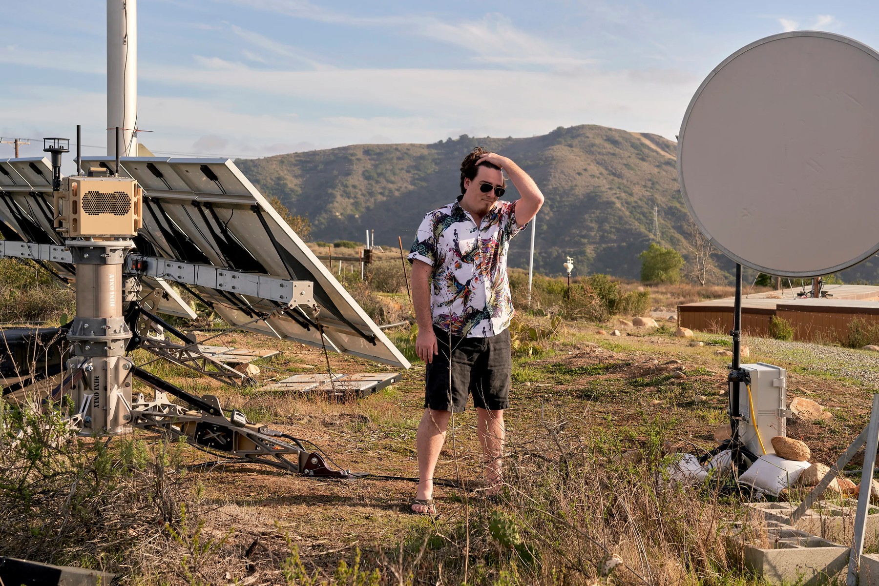 Palmer Luckey, a founder of Anduril, surveys the equipment at his company’s testing range near Camp Pendleton in Southern California on February 3, 2021.