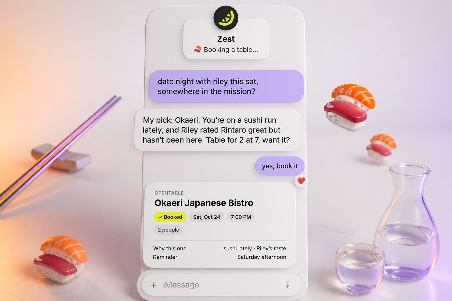 Cover: Zest brings restaurant recommendations and reservations into chat